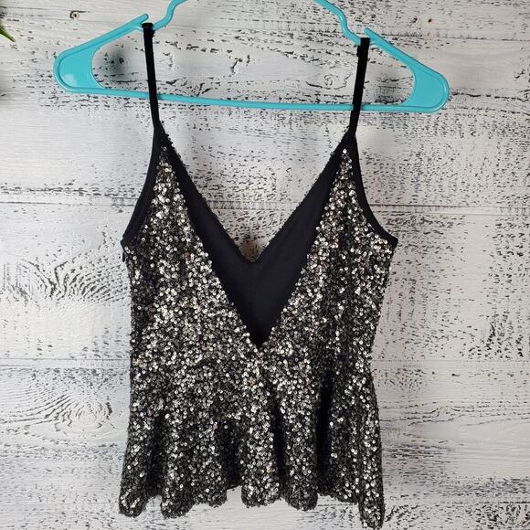 Foreign Exchange Silver Sequin Babydoll Top Size Small NWT Cocktail Glam Evening - Picture 4 of 10